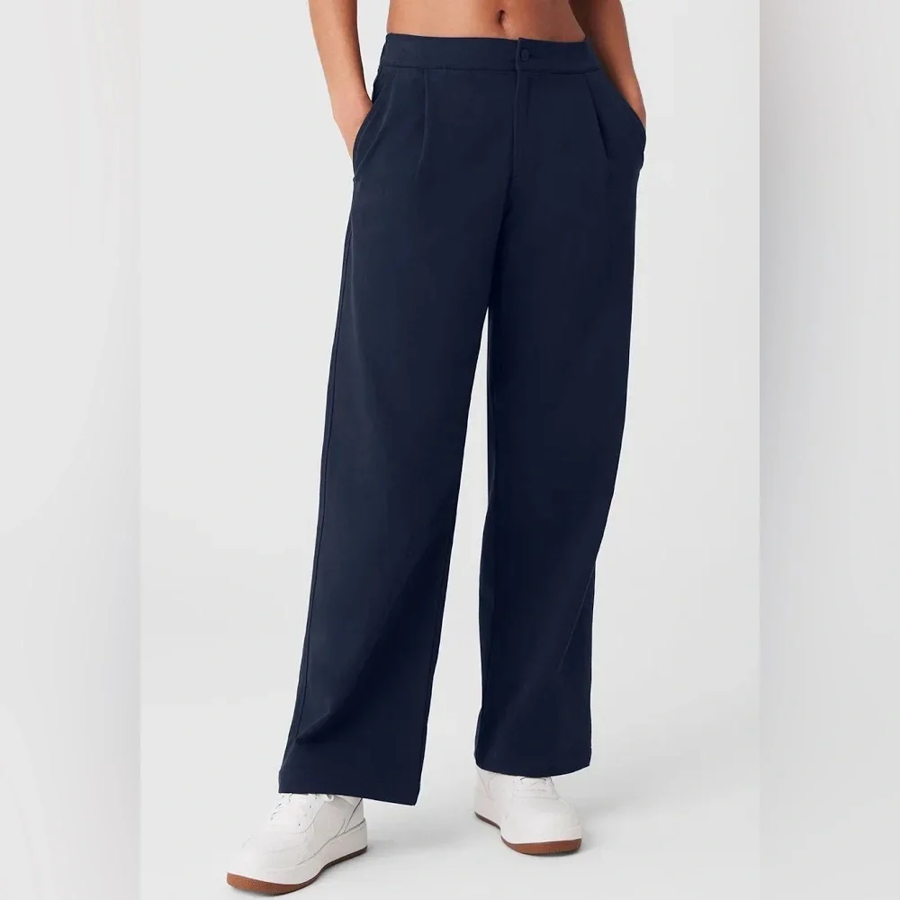 Alo Yoga Road Trip Wide Leg Pants L Navy High Rise Travel Workleisure Pant - Picture 1 of 3